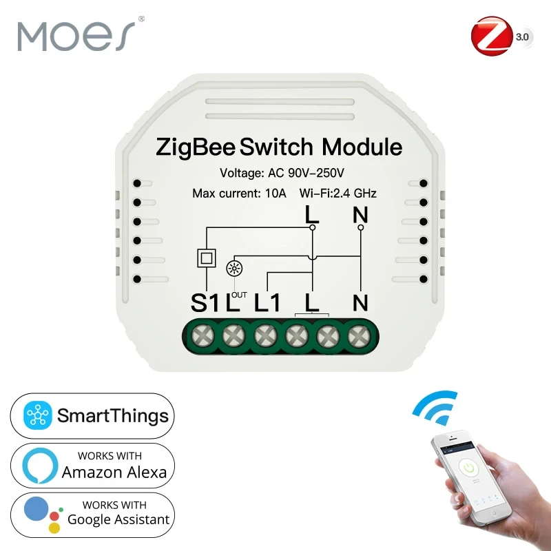 Tuya ZigBee 3.0 Smart Light Switch Module Smart Life/Tuya Wireless Remote Control, Work with Alexa Google Home for Voice Control