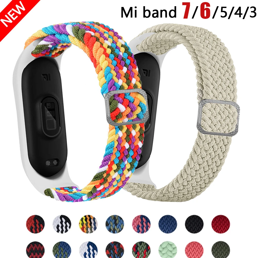 Bracelet for Mi band 6 Strap Elastic adjustable Nylon Braided Miband4 miband 5 correa Wristband for xiaomi Mi band 4 3 5 6 strap
