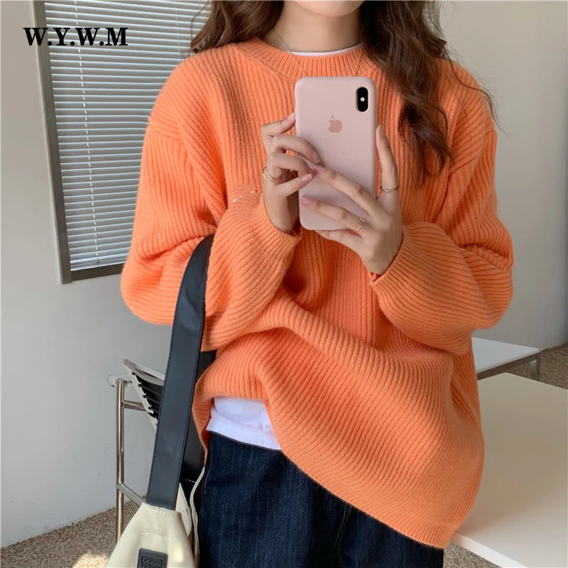 WYWM Casual Soft Sweater Women Autumn Winter Vintage Warm Oversized Pullovers Ladies Casual Knitwear Solid Female Jumpers 7color