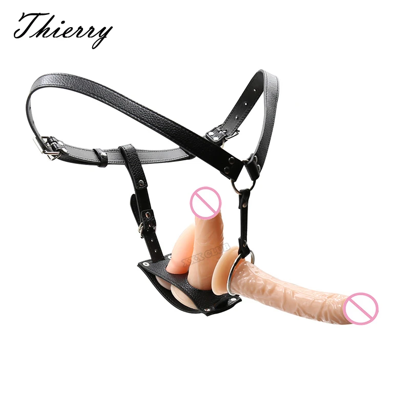 Thierry lesbian single anal plug double dildos Strap on, Harness adjustable position,Realistic Penis Strapon sex Toys for women