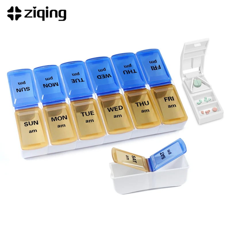 7 Days Pill Box Case Organizer Weekly Pillbox Portable 14 Grids AM PM Medicine Drugs Candy Box Container Pill Cutter For travel