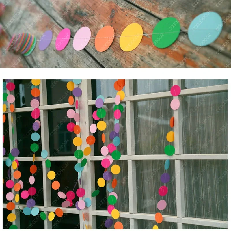 Mix Rainbow Color Circle Polka Dots Garland Banner Bunting Wedding Baby Shower Birthday Party Decoration Dot String Hanging