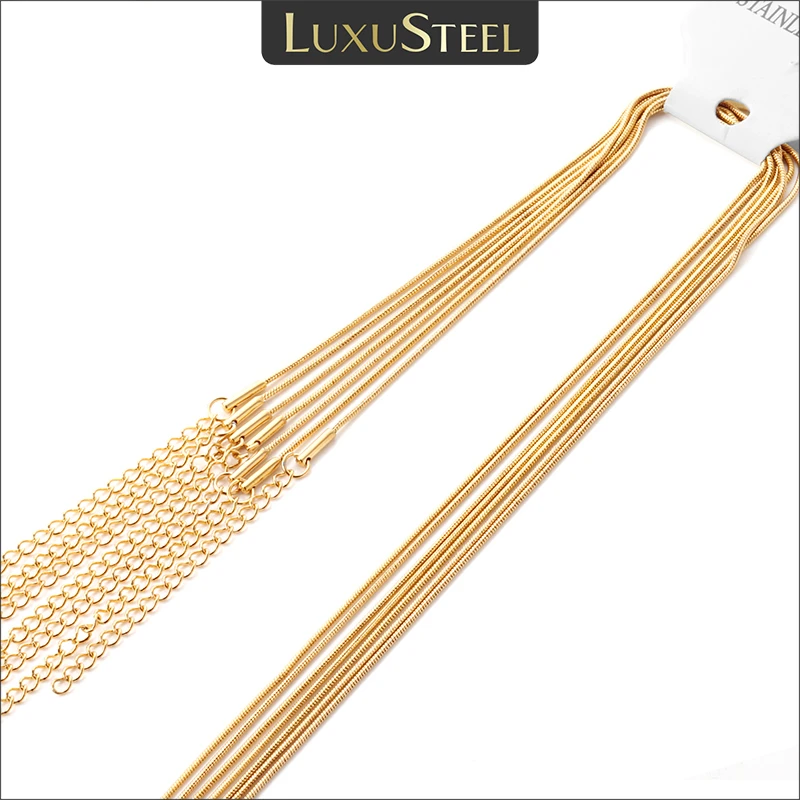 LUXUSTEEL 10Pcs/lots 45CM+5CM Extender Chains Necklace No Fade Gold Silver Color Width 1mm 2mm Stainless Steel Snake Chain Party