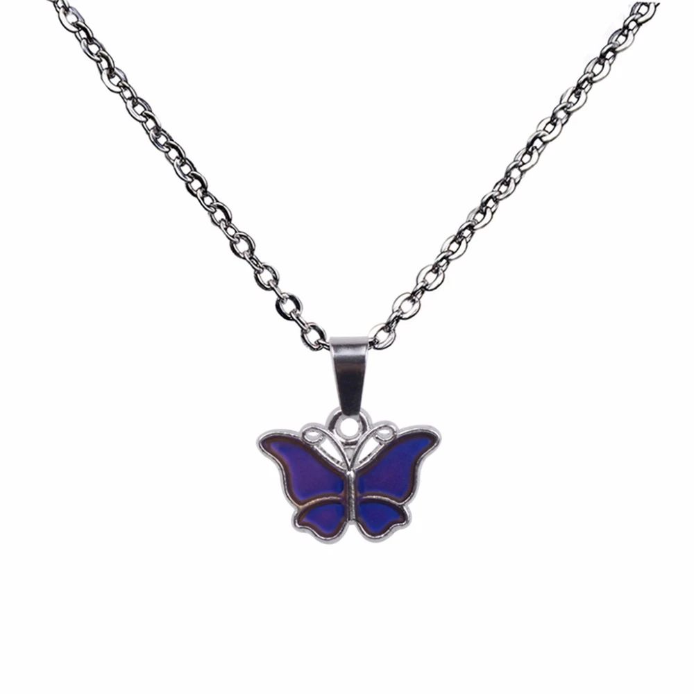 JUCHAO Mood Necklaces Butterfly Pendant Necklace Temperature Control Color Change Necklace Stainless Steel Chain Jewellery Women