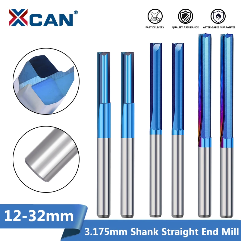 XCAN Straight Milling Cutter 10pcs 3.175 Shank 2 Flute Carbide End Mill for Wood MDF Plastic CNC Router Bit Milling Tool