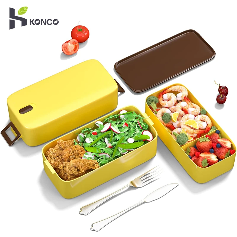 Konco Lunch Box Bento Box for Student Office Worker Double-layer Microwave Heating  lunch container  food storage container