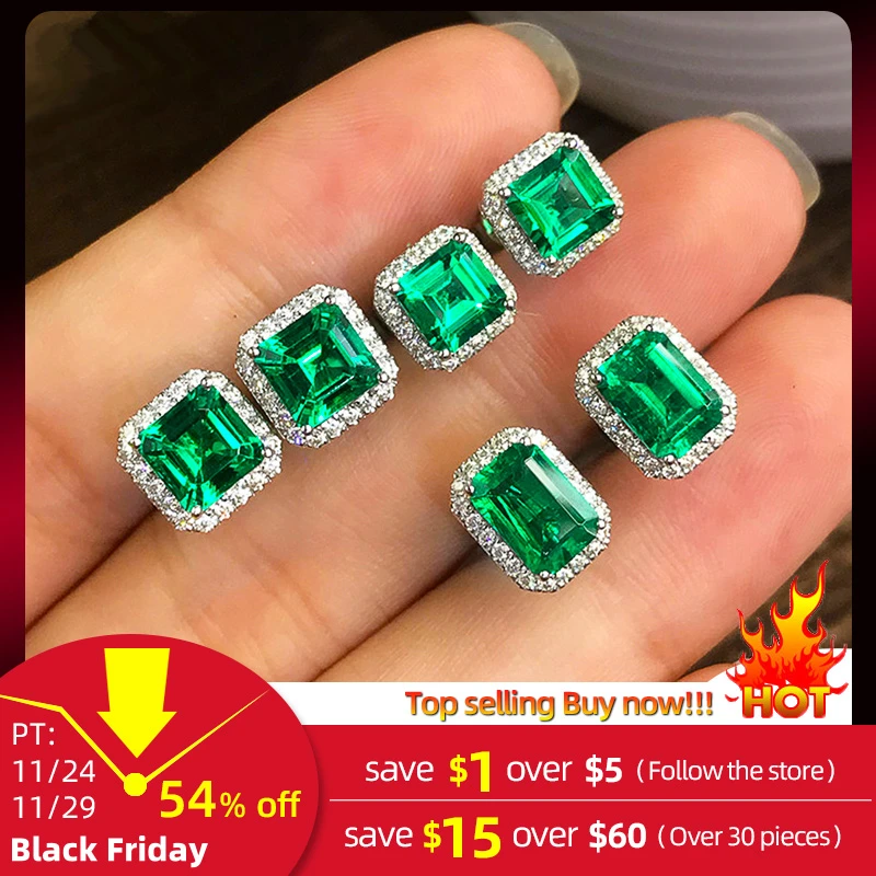 Huitan Gorgeous Green Cubic Zirconia Stud Earrings for Women Noble Wedding Party Earring Fine Birthday Gift Lady Fashion Jewelry