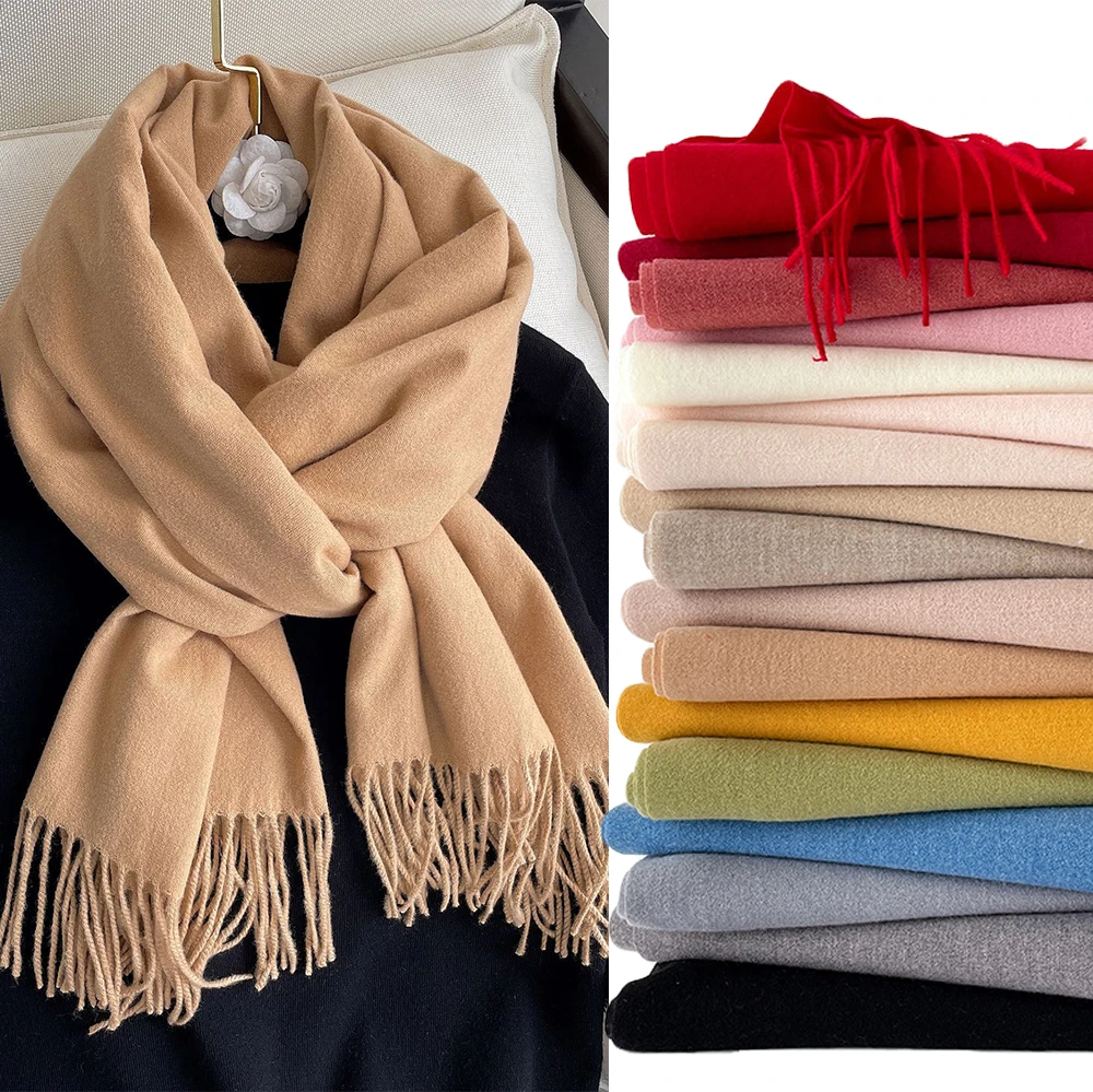 Women Cashmere Scarf Solid Thick Warm casual Winter Scarves for Ladies Hijabs Pashmina Shawls Wraps Tassel Female Echarpe 2021