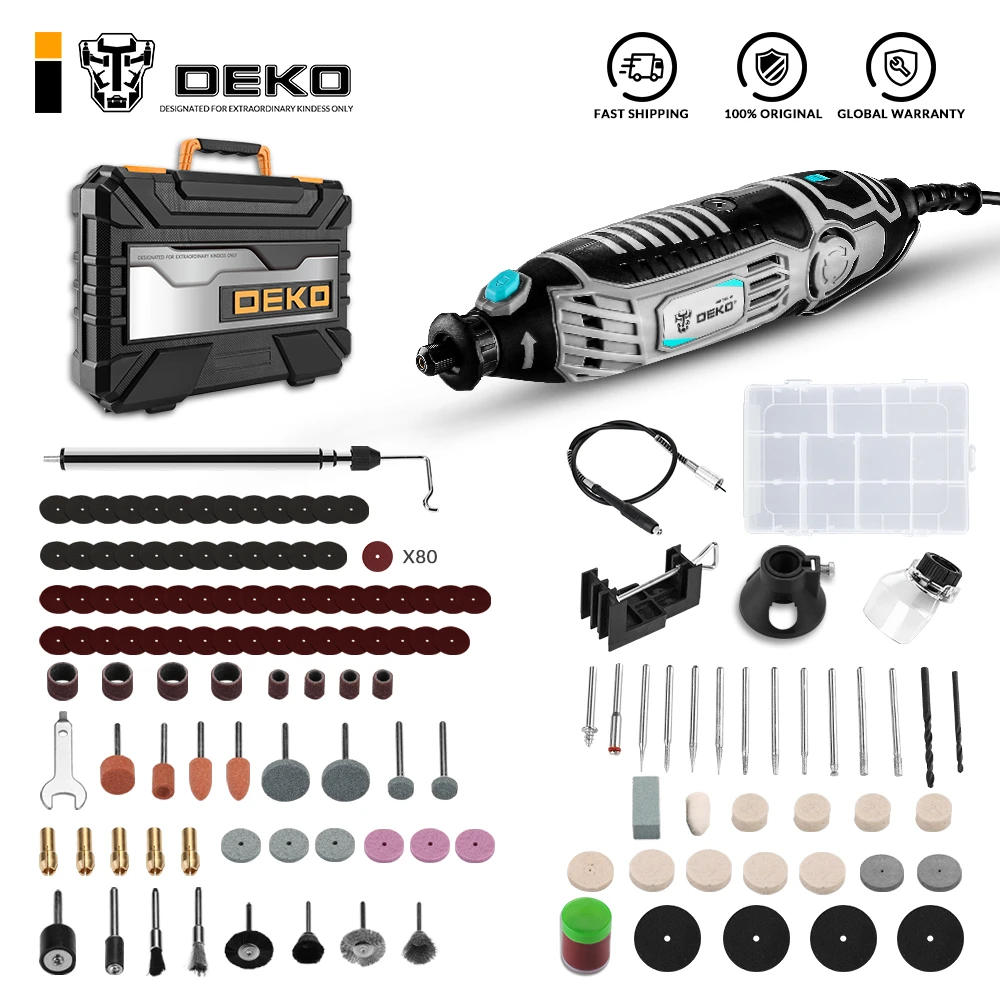 DEKO New DKRT200J01 220V Variable Speed Electric Drill Mini Grinder Rotary Tool for Grinding, Cutting, Engraving, Wood Carving