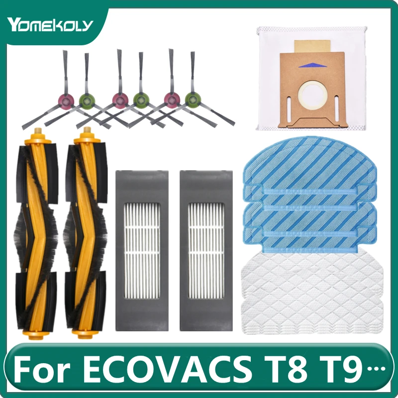 For ECOVACS DEEBOT OZMO T8/AIVI/MAX N8PRO /T9 /T9MAX Robot Vacuum Cleaner Main/Side Brush Dust Bag HEPA Filter Mop Cloth Parts