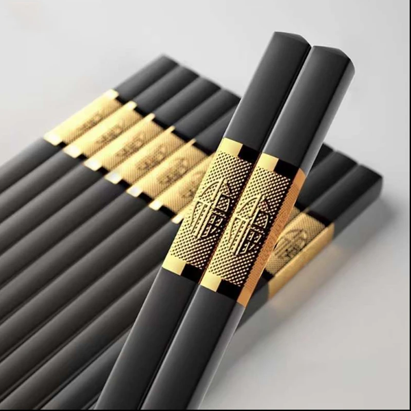 10Pairs 24/27cm Chopsticks Non-slip Food Stick Food Grade Plastic + Alloy Clip Sushi Hot Pot Chopsticks Reusable Tableware Gift