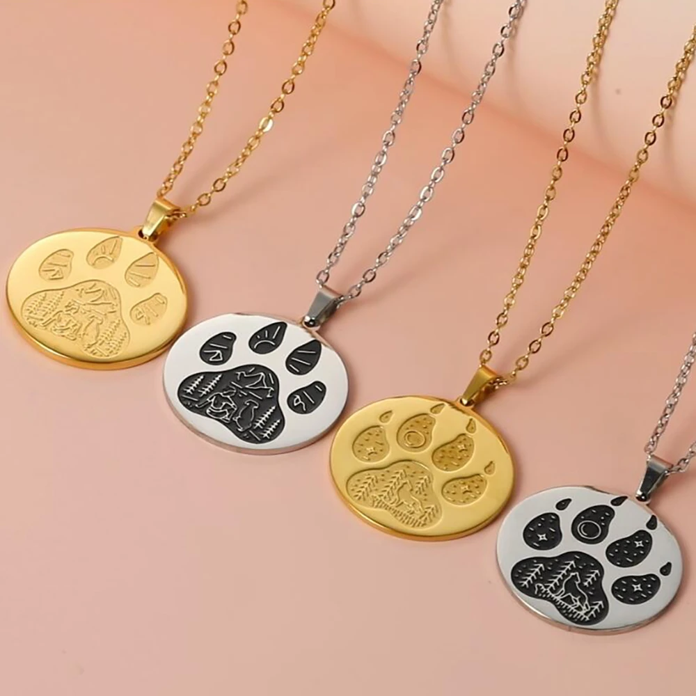 Skyrim Dog Cat Paw Claw Pendant Necklace Women Men Stainless Steel Gold Color Black Statement Chain Necklaces Jewelry Gift