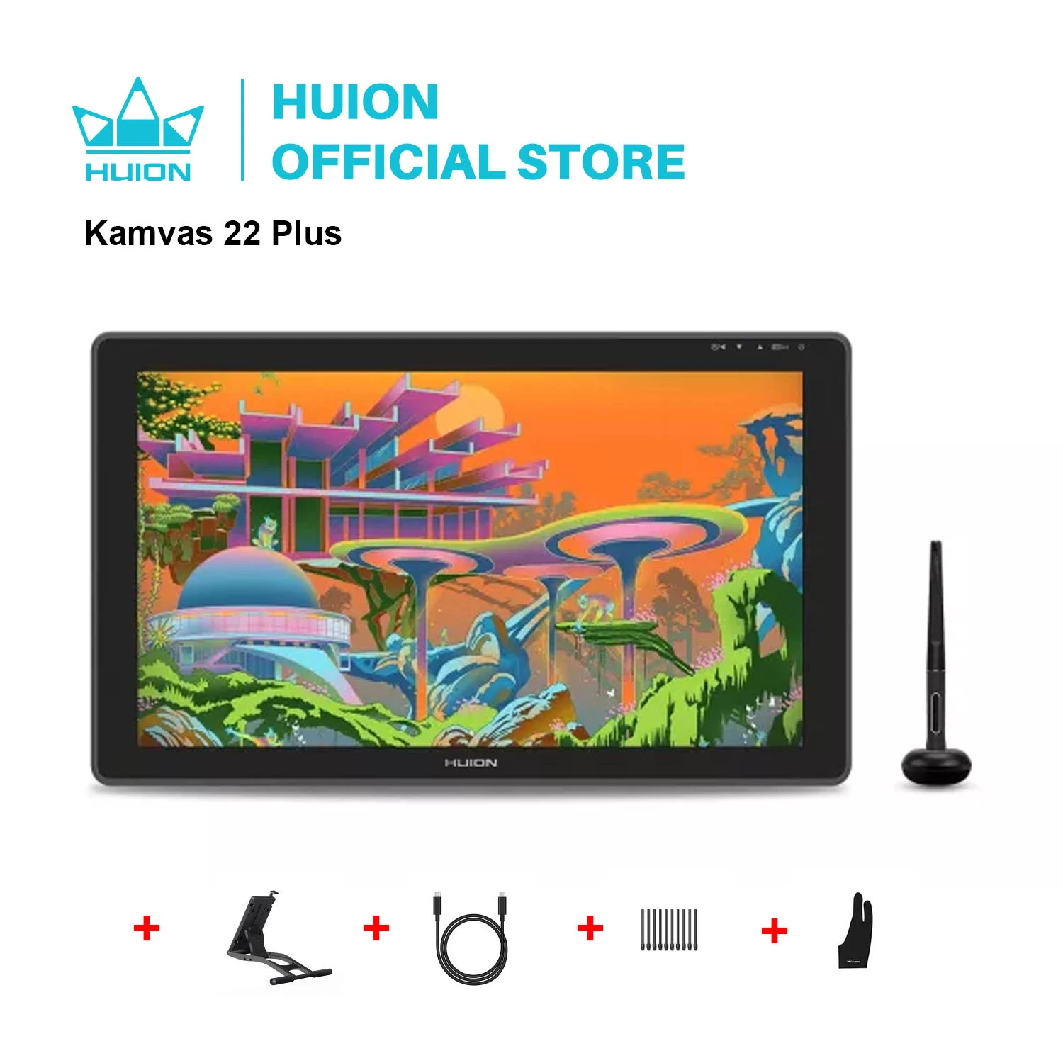 HUION Kamvas 22 Plus Graphic Pen Display Digital Art Painting Tablet Monitor 21.5 inch with Anti-glare Etched Glass 140%sRGB