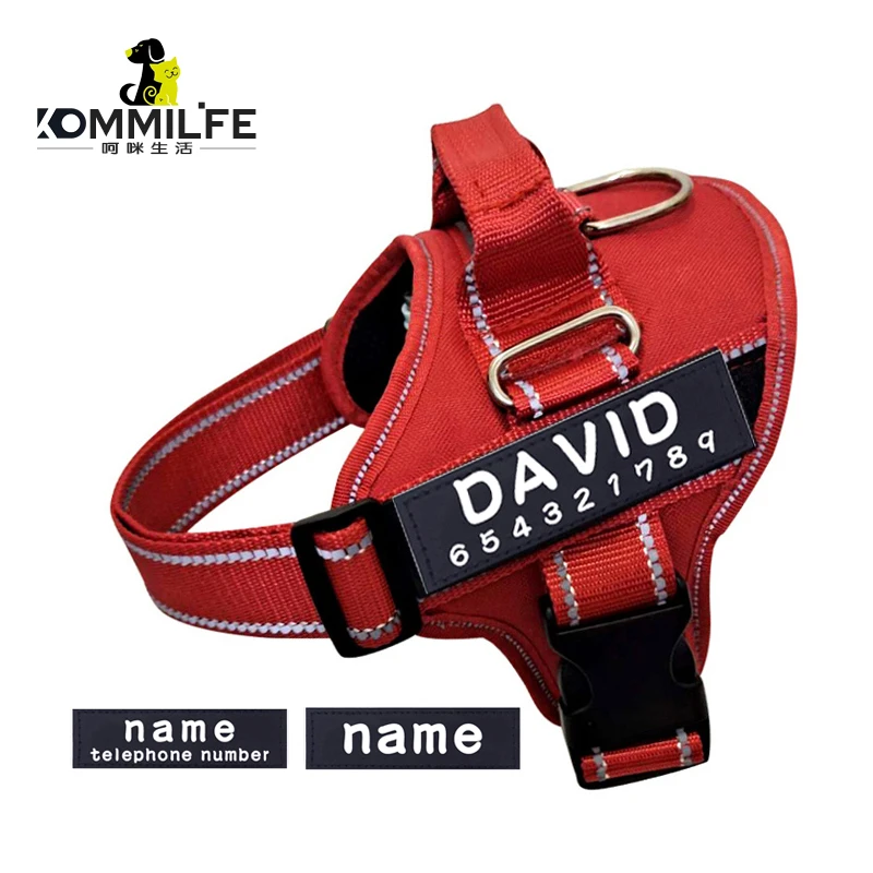 KOMMILIFE Nylon Dog Harness Personalized Reflective Pet K9 Harness For Dogs Breathable Dog Harness No Pull Dog Accessories