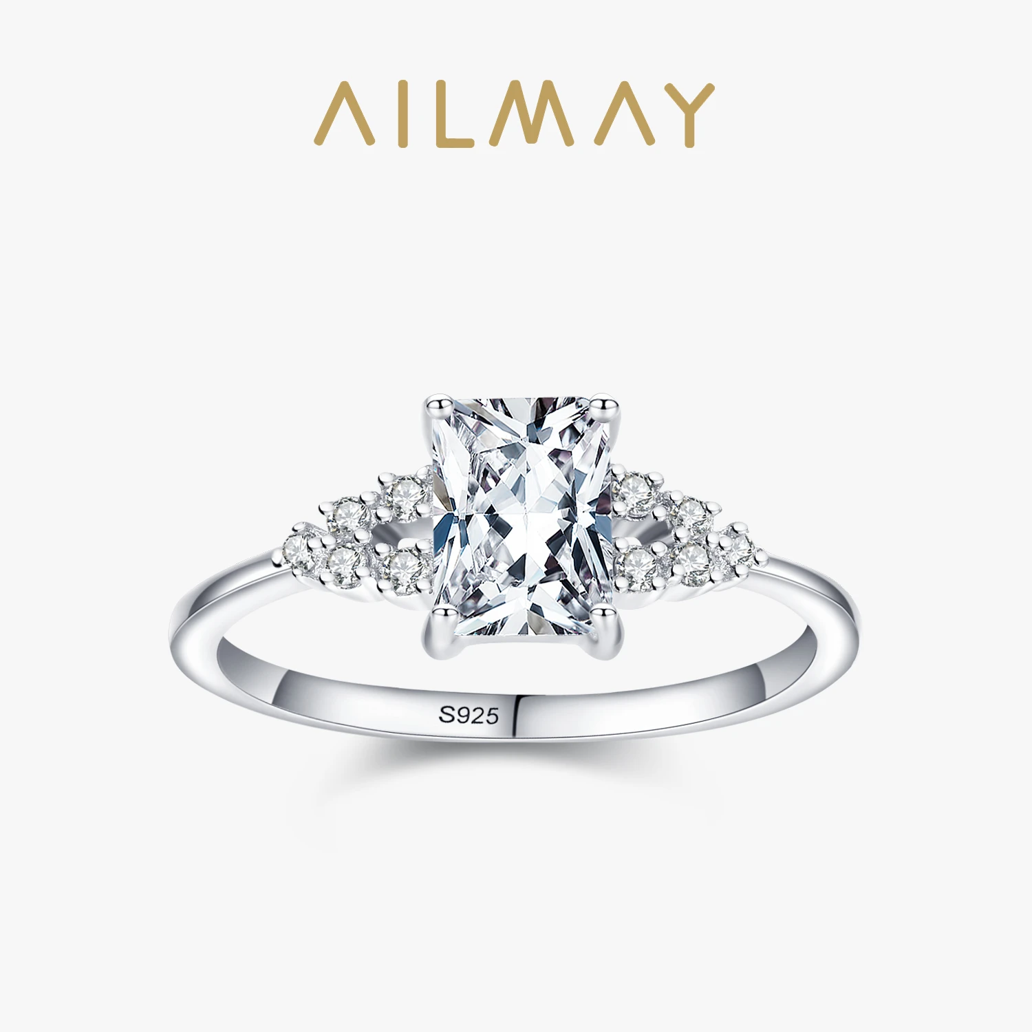 Ailmay Genuine 925 Sterling Silver Wedding Ring Fashionc Luxury Cubic Zirconia Rings For Women Wedding Statement Fine Jewelry