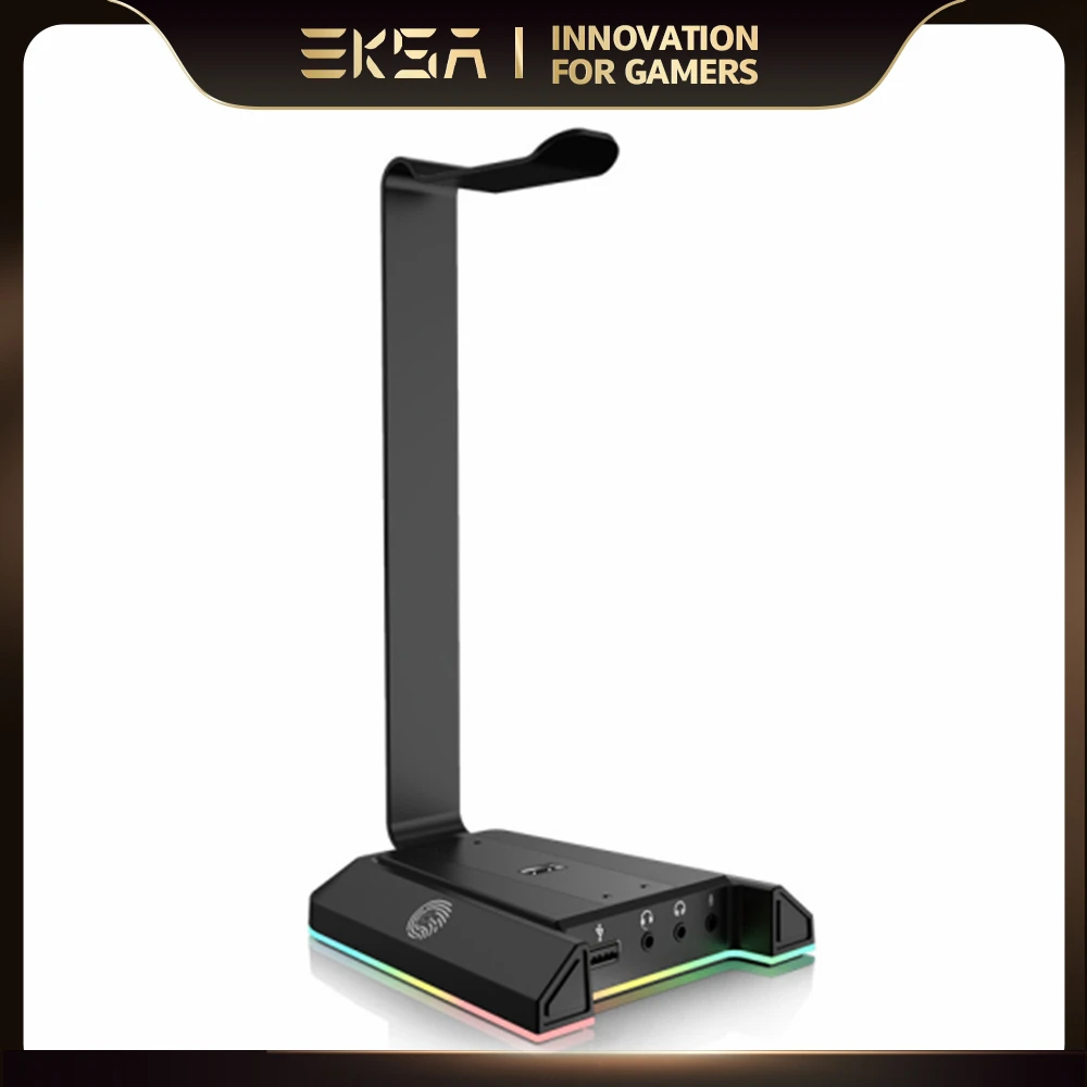 EKSA W1 Gaming Headset stand with 7.1 Surround/2 USB and 3.5mm Ports RGB Headphones Holder for Gamer Gaming PC Accessories Desk