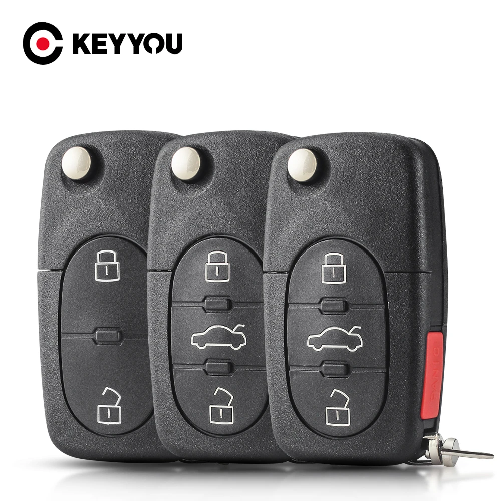 KEYYOU 3 Button Remote Key Fob Case Shell & Blade for Audi A2 A3 A4 A6 A8 TT CR2032 Fob Blank Case Free Shipping