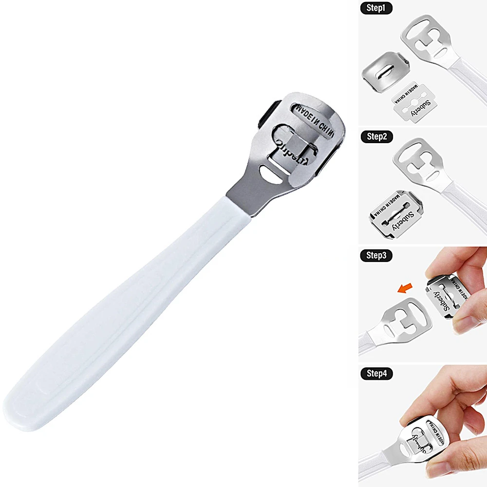 Professional Gentle Pedicure Foot Skin Remover Stainless Steel Callus Remover Scraper Exfoliating + Shaving Blades for Wet Dry