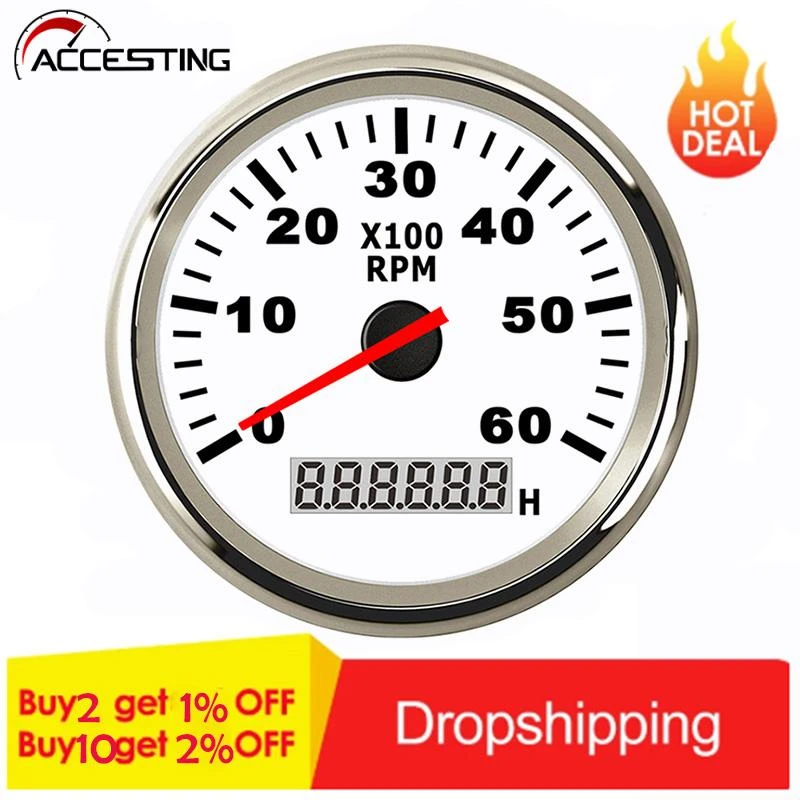 Hot Sale Boat Tachometer RPM Tacho Hour Meter For Car Marine Gauge With Hourmeter Sensor 12V/24V Toerenteller Accessories Tool