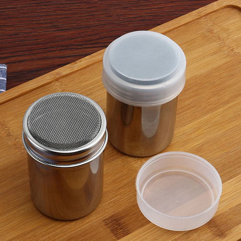 Small And Large Stainless Steel Coffee Chocolate Shaker Cocoa Coffee Powdered Sugar Flour Sieve Shaker With Lid