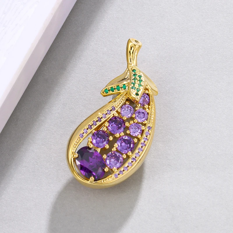 WEIMANJINGDIAN 2021 New Arrival Boutique Jewelry Blink Cubic Zirconia Eggplant Brooch Pins for Women Girls Gifts