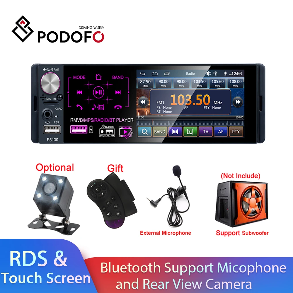 Podofo Car Stereo 1 Din Radio Bluetooth Autoradio 4.1