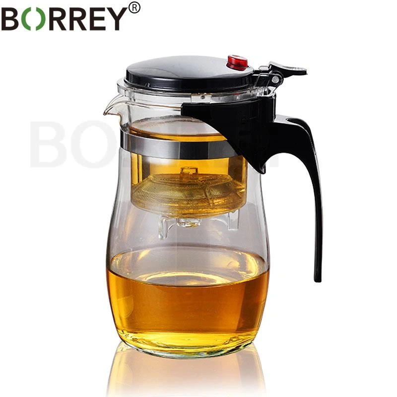 BORREY Borosilicate Glass Teapot Heat Resistant Glass Teapot With Tea Infuser Filter Puer Kettle 500Ml Kung Fu Tea Flower Teapot