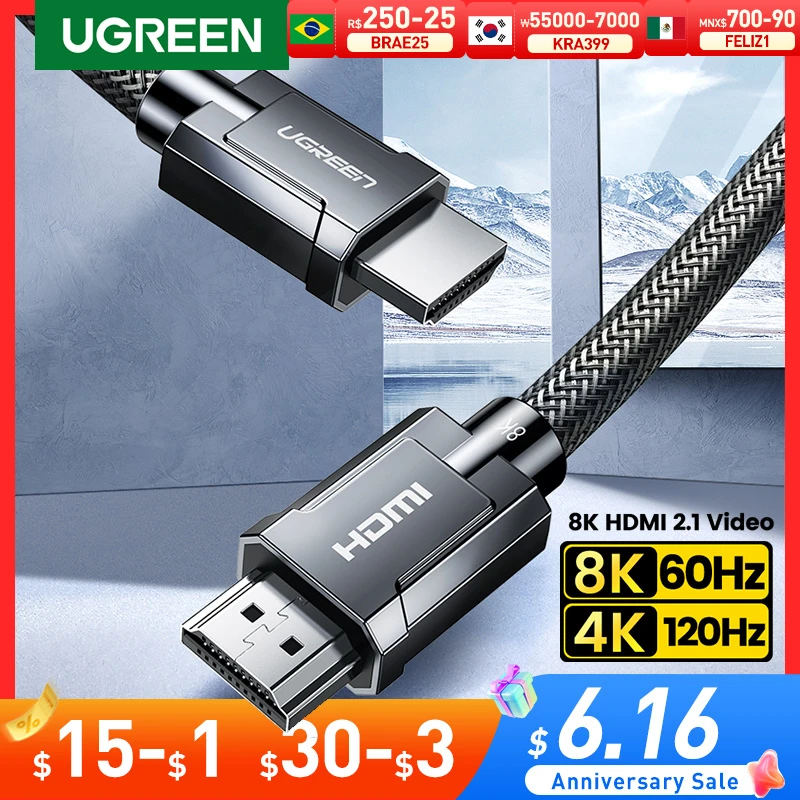 UGREEN HDMI 2.1 Cable for TV Box USB C HUB PS5 HDMI Cable 8K/60Hz Ultra High-speed HDMI Splitter Cable eARC HDR10+ HDMI2.1 Cable