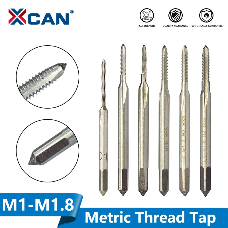 XCAN M1-M1.8 Mini Thread Tap Drill HSS 6542  Straight Flute Screw Hole Tap Drill Metric Machine Thread Tap