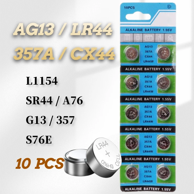 10pcs/1pack  AG13 Coin Cell Battery LR44 357 357A S76E G13 Alkaline Button Battery 1.5V For Watch Electronic Remote