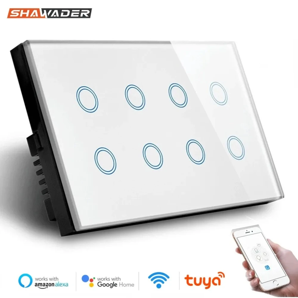 Wifi Smart Touch Light Wall Switch Interruptor Glass Panel 8 Gang 147*86mm Tuya App  SmartLife Compatible with Alexa Google Home