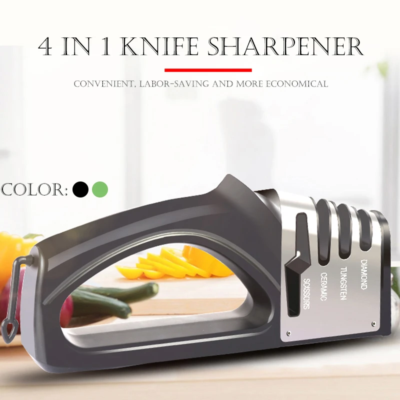 Knife Sharpener 4 in 1 Diamond Coated&Fine Rod Knife Shears and Scissors Kitchen Sharpening stone System Stainless Steel Blades
