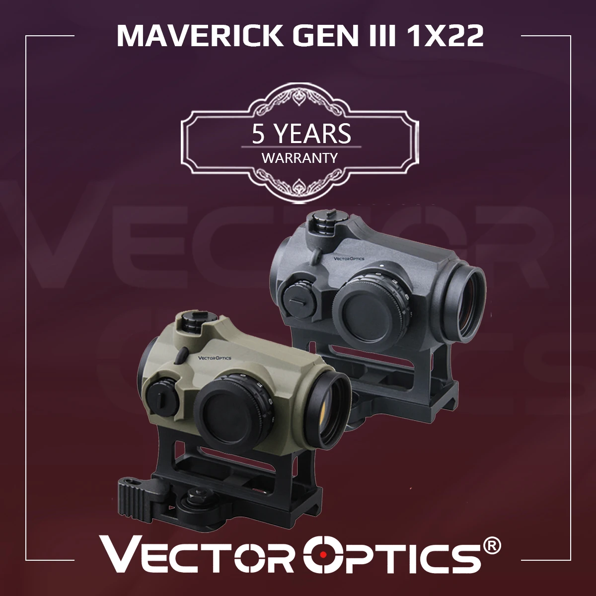 Vector Optics Maverick Gen3 1x22 Red Dot Scope Optic Sight Hunting Waterproof IPX6 QD AR Sight Rubber Armed .223 5.56 .308 7.62