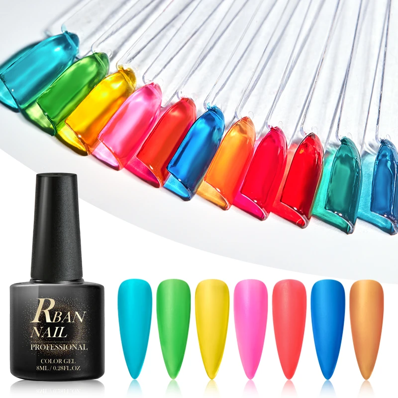 RBAN NAIL Translucent Candy Color Gel Nail Polish Varnish Lacquer 8ml Jelly Glass Gel Nail Art Tips Gemstone LED&UV Gel Polish