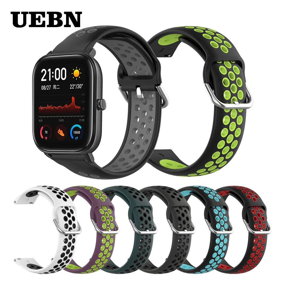 UEBN 20mm Sport Silicone Breathable Strap For Huami Amazfit GTS Wrist Bracelet for Amazfit bip S GTR 42mm Replacement Watchbands