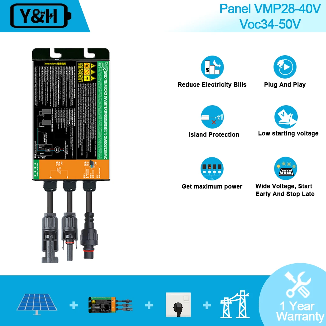 GMI Series 300W 350W 500W 600W 700W MPPT Solar Grid Tie Micro  Inverter DC26V-46V to AC110V-230V 50HZ/60HZ Solar PV Inverter