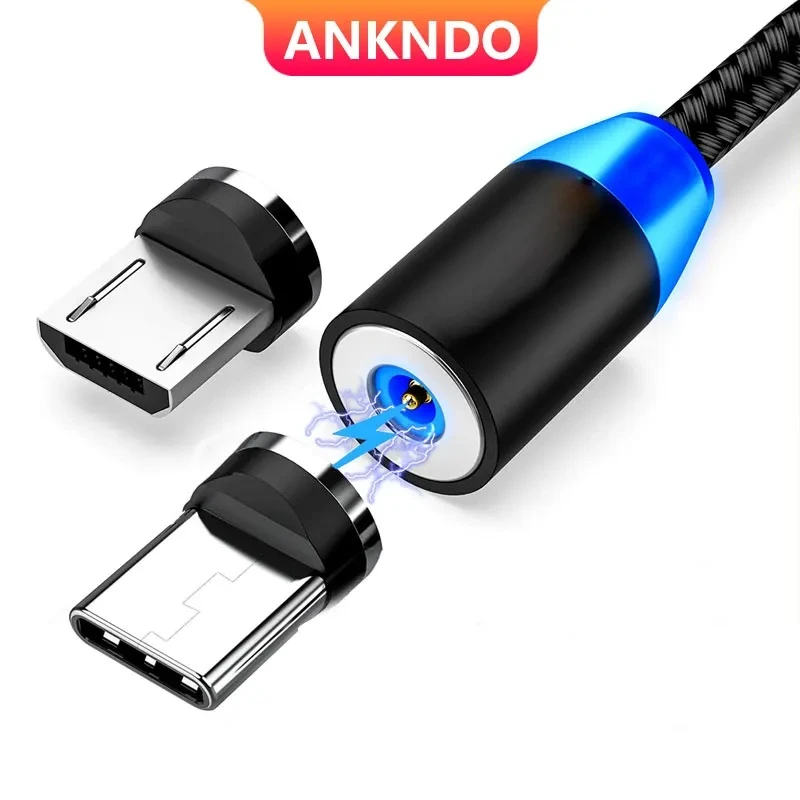 ANKNDO Magnetic USB Cable Magnet LED Micro USB C Cable 1m 2m Fast Charge wire for iPhone Xiaomi Mobile Phone Charger Type C Cord
