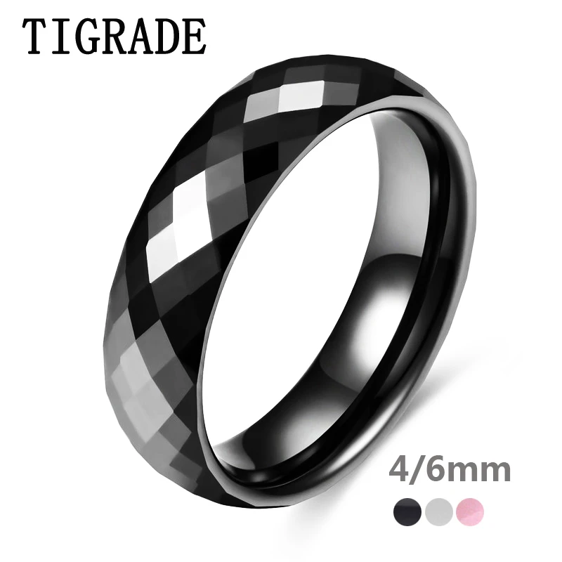 TIGRADE 4/6mm Black Ceramic Ring For Woman Man Pink Hand Cut Top Quality Anti-scratch Trendy Women Rings Allergy Free