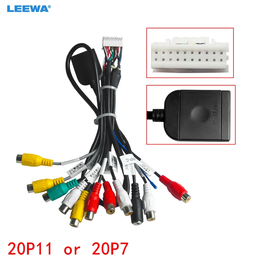 LEEWA 20-pin Extended Interface RCA AUX-IN/OUT Cable With SIM Slot For Android Head Unit Stereo #CA6345