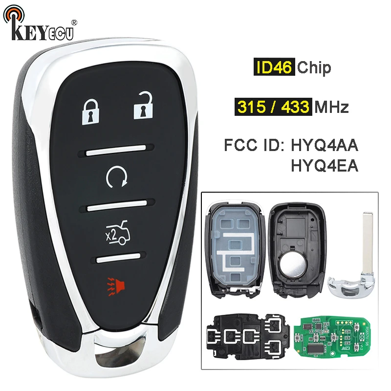 KEYECU 315/433MHz ID46 Chip HYQ4AA HYQ4EA Smart 5 Button Remote Key Fob for Chevrolet Camaro Equinox Cruze Malibu Spark 2016-20