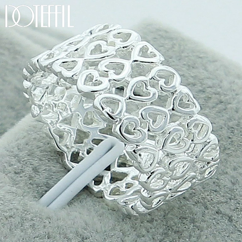 DOTEFFIL 925 Sterling Silver Full Heart Design Ring For Women Wedding Engagement Party Fashion Charm Jewelry
