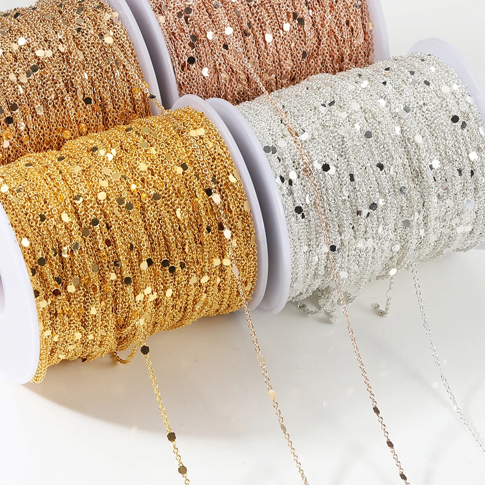 No Fade 2Meters Sequins Chain Necklace Gold Silver Chain Metal Copper Cable Chains Findings Jewelry Making Components Craft DIY