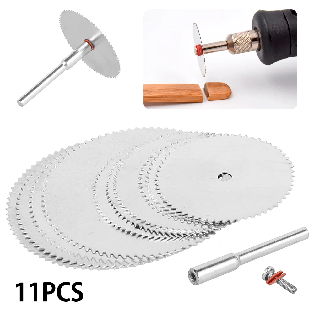 11Pcs Mini Circular Saw Blade Stainless Steel Rotary Tool for Dremel Metal Cutter Power Tool Wood Cutting Discs Drill Mandrel