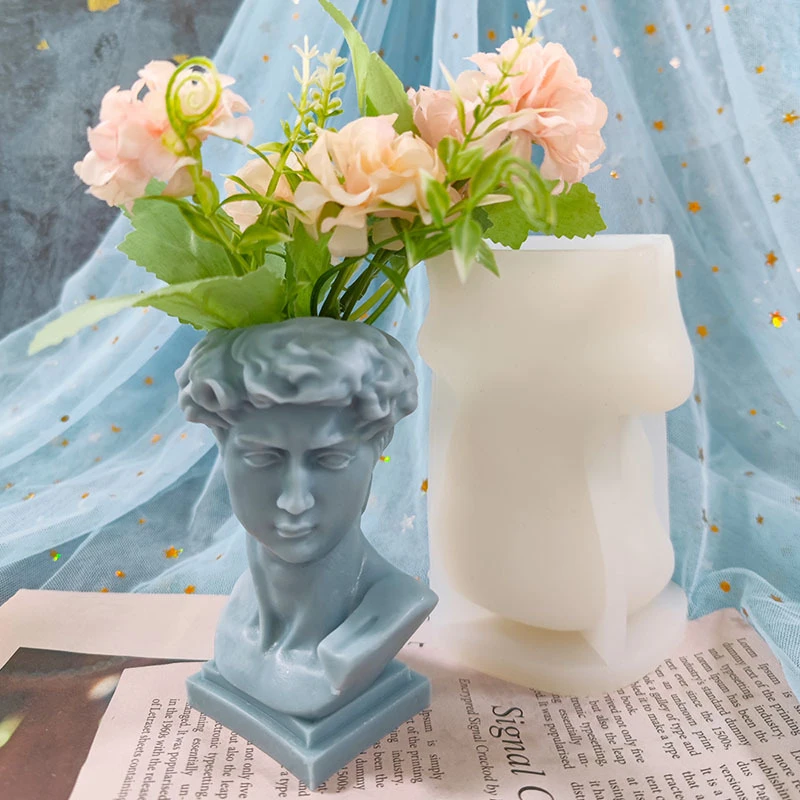 Epoxy Resin Silicone Mold David Head Vase Silicone Molds Pot Gypsum Mold Pen Holder Flowerpot Vase Potted Clay Moulds