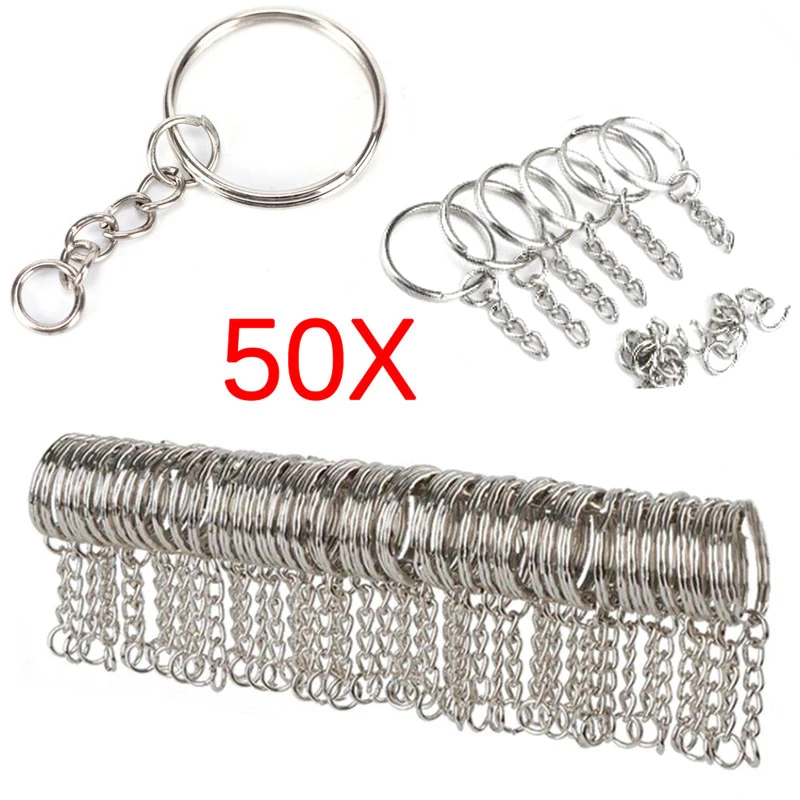 Silver Plated Metal Blank Keyring Keychain Charms Split Ring Keyfob Key Holder Link Rings Women Men DIY Key Chains Accessories