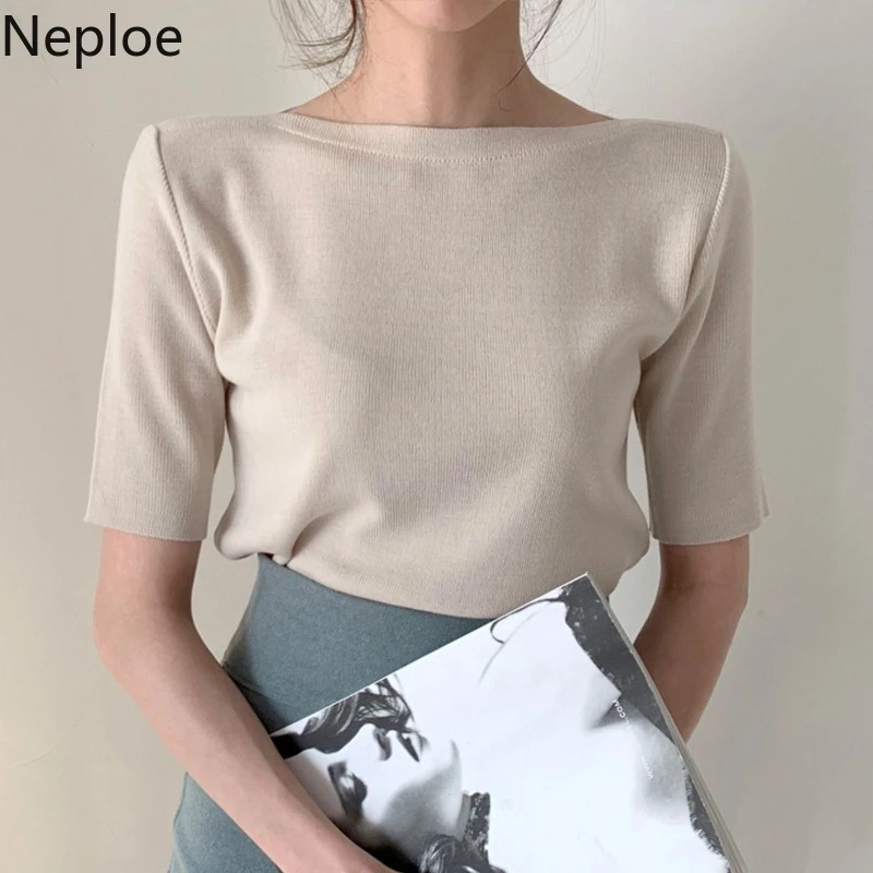 Neploe Cotton Basic T Shirts Women Solid O Neck Half Sleeve Female Tops Summer 2021 New Casual Slim Fit Ladies Tees 1C093