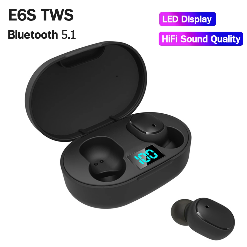 TWS E6S Wireless Headphones Bluetooth V5.1 Earphones Headsets with Mic Sport Noise Cancelling Mini Earbuds For Xiaomi Redmi
