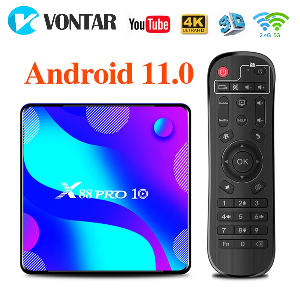 VONTAR X88 PRO Android 10.0 Smart TV Box Android 11 4G 64GB 128GB TVBOX Rockchip RK3318 BT Youtube 4K Set Top Box Media player