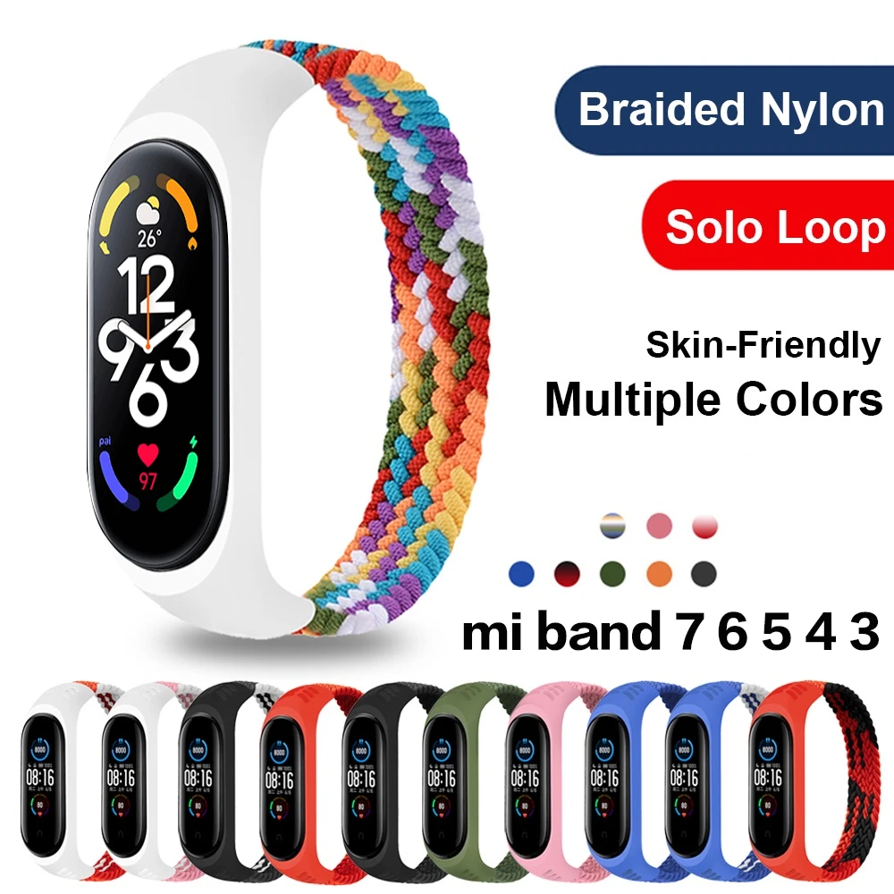 Solo Loop for Mi band 6 Strap Nylon Braided pulseira bracelet Miband4 Miband5 Bracelet Wristband for xiaomi Mi band 5 4 3 strap