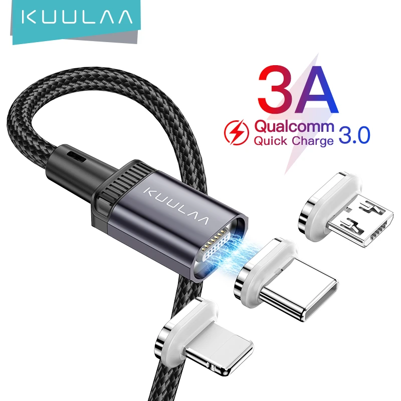 KUULAA LED Magnetic Cable USB Charging Type C Cable Magnet Data Charger Micro Cables Wire Mobile Phone Cable For iPhone Cord